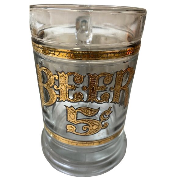 Vintage CULVER Glass Beer Mug Stein 22K gold Design Mid Century Holds 16 oz - Picture 2 of 4